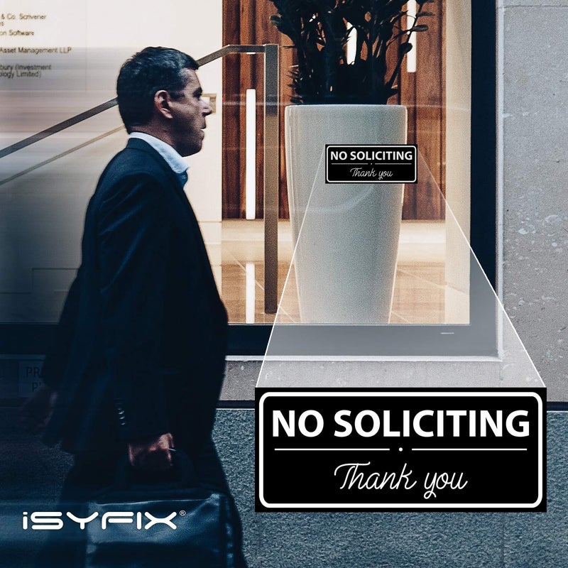 iSYFIX No Soliciting Signs Stickers for House, Home & Business - 4 Pack 7x3 inch - Premium Self-Adhesive Vinyl, Laminated for Ultimate UV, Weather, Scratch, Water and Fade Resistance, Indoor & Outdoor - Image 5